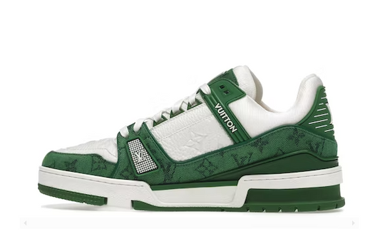 LOUIS VUITTON TRAINER GREEN MONOGRAM DENIM WHITE