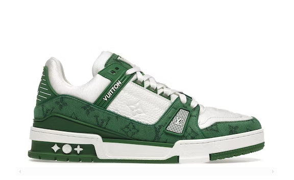 LOUIS VUITTON TRAINER GREEN MONOGRAM DENIM WHITE